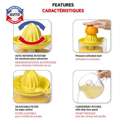 Starfrit Electric Citrus Juicer – 800ml, Auto-Reverse, 2 Juicing Cones, Pressure-Activated, BPA-Free