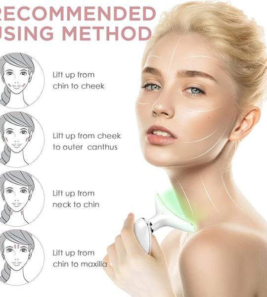 Rechargeable LED Facial & Neck Massager – 7-Color Light Therapy with Heating, Cleansing & Relaxing Massage Modes