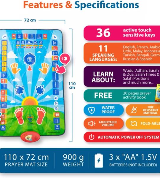 Educational Smart Prayer Mat for Kids – Interactive Islamic Learning Rug
