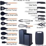 19-Piece Kitchen Utensil & Knife Block Set – Silicone Cooking Utensils with High-Carbon Stainless Steel Knives