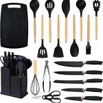19-Piece Kitchen Utensil & Knife Block Set – Silicone Cooking Utensils with High-Carbon Stainless Steel Knives