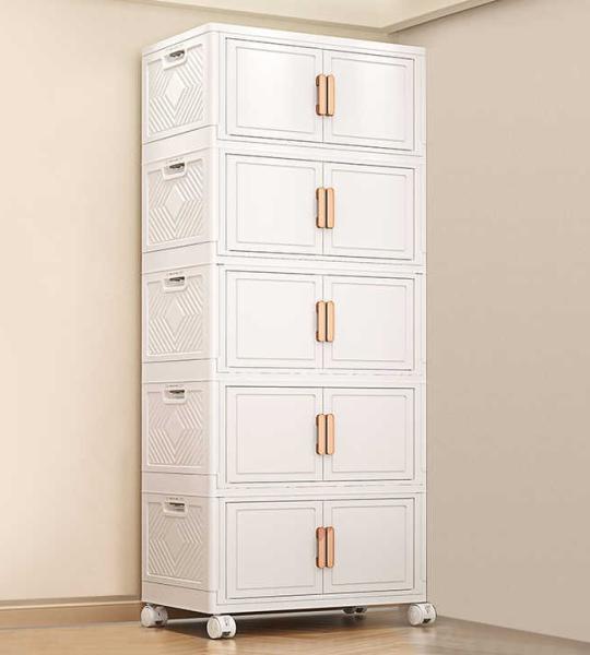 5-Tier Foldable Storage Cabinet – Heavy-Duty Plastic Organizer with Doors for Home, Kitchen, Office & Garage