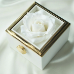 Rose-Shaped Jewelry Box (Square) – Elegant Rotating Gift Box for Rings, Earrings & Romantic Occasions