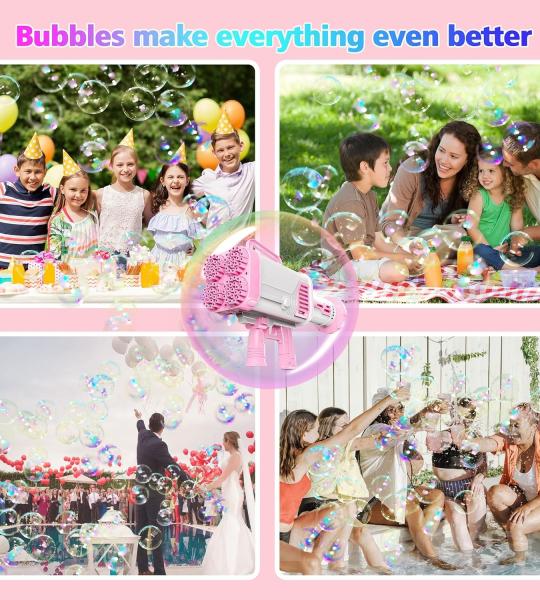 BUBBLE FUN Bazooka Gun – 60-Hole Automatic Bubble Machine with Colorful Lights